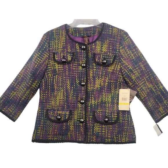 Multiples Jackets & Blazers - Multiples Women Tweed Button-Up Jacket Multi-Color Size S Acrylic Wool Blend New